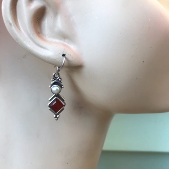 Vintage Jewelry - Vintage 925 pearl silver dangle earrings